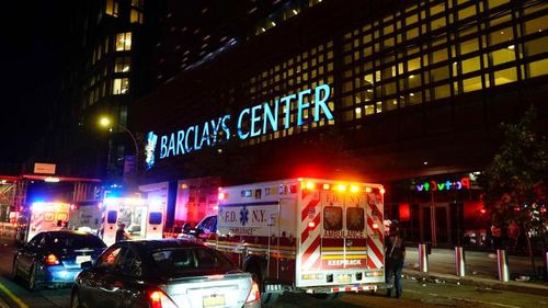Ambulances gather outside of Barclays Center in New York City after the match.