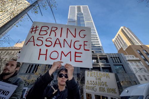 A rally was held last month in support of Assange. Picture: AAP