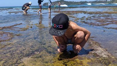 Checking out the rockpools on holidays