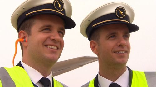 Tim and Phill Entwisle have made Qantas history as the first identical twin brothers to fly the same plane. (9NEWS)