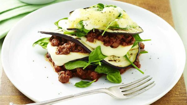 Spinach and eggplant lasagne stacks