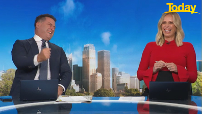 The "two fingered salute" left Today host Karl Stefanovic and Sylvia Jeffreys in stitches. 