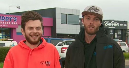 Tradie Shaun Trevaskis and Blake are the hero tradies who stopped the alleged car thief. Picture: TODAY