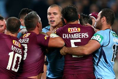 Tempers flared late in the game after NSW were penalised for a strip.
