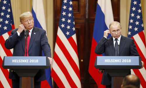 President Donald Trump and his Russian counterpart Vladimir Putin held a press conference after their summit. Picture: AAP