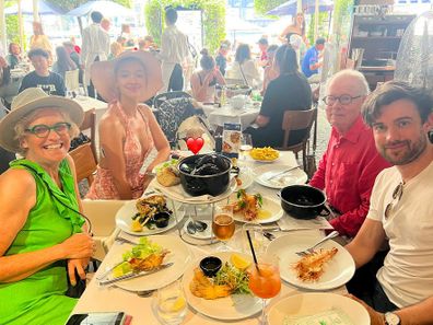 Jack Whitehall in Australia with Roxy Horner, their daughter Elsie and his parents Michael and Hilary Whitehall