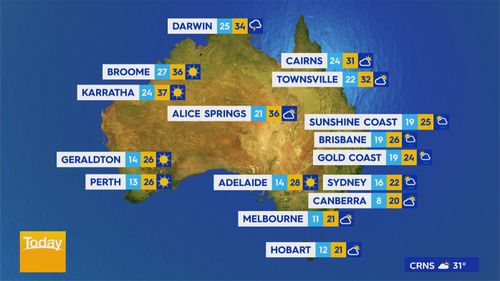 National weather forecast - Southerly winds will spread north along the eastern seaboard, bringing showers, mainly to northeast NSW & southeast QLD. 