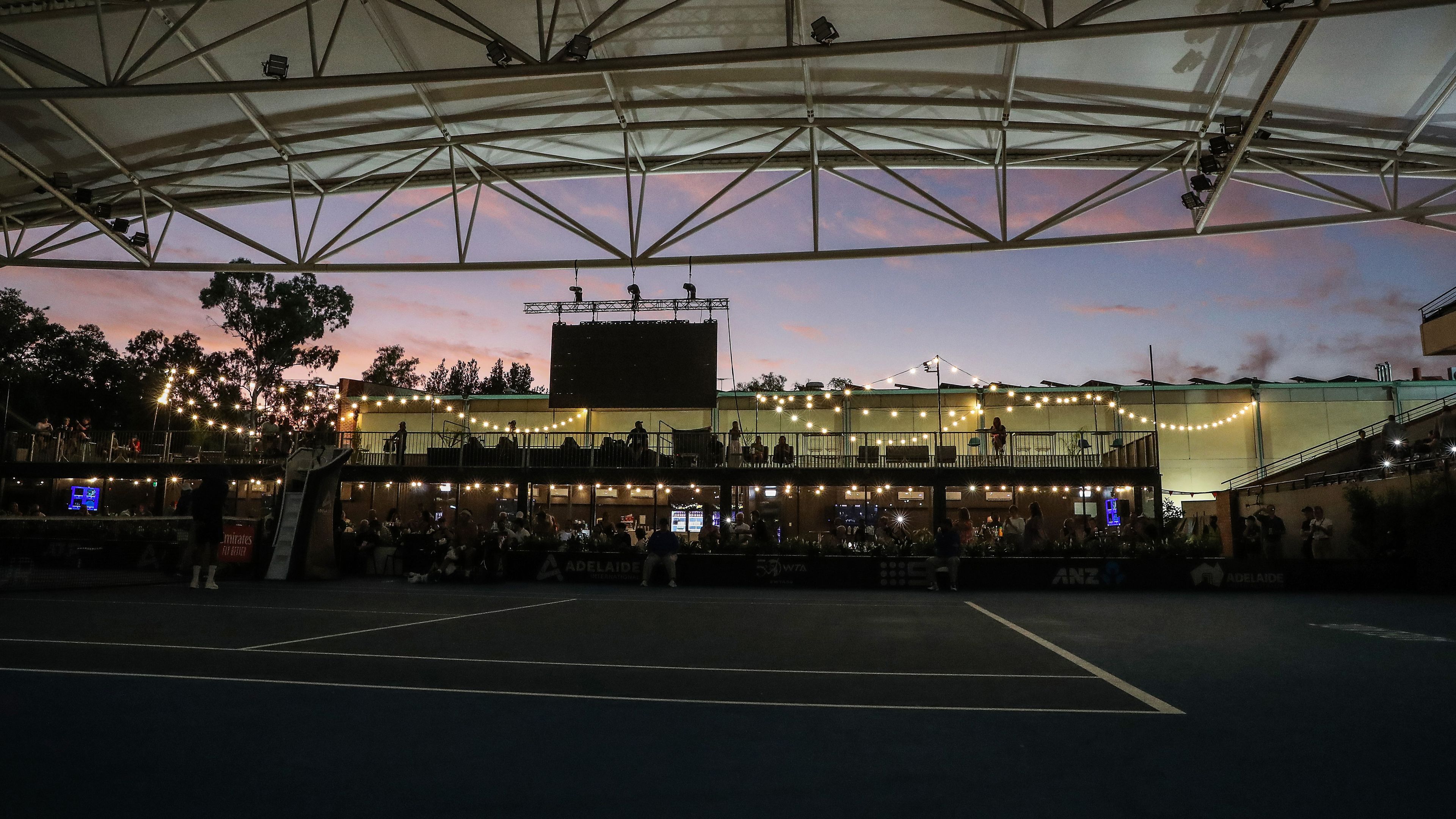 Lights go out on centre court as Jason Kubler of Australia competes against Tomas Martin Etcheverry of Argentina during day two of the 2023 Adelaide International at Memorial Drive on January 10, 2023 in Adelaide, Australia. (Photo by Sarah Reed/Getty Images)