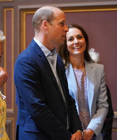 Prince William, Duke of Cambridge and Catherine, Duchess of Cambridge visit Fitzwilliam Museum Cambridge where the Royal couple viewed a portrait of of themselves painted by artist Jamie Coreth during an official visit to Cambridgeshire on June 23, 2022 in Cambridge, England 