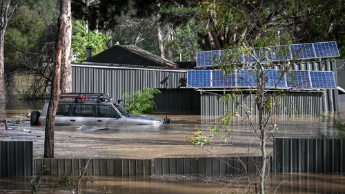 A property in Murchison, Victoria near the Goulburn River is inundated by the floods on 14 October 2022