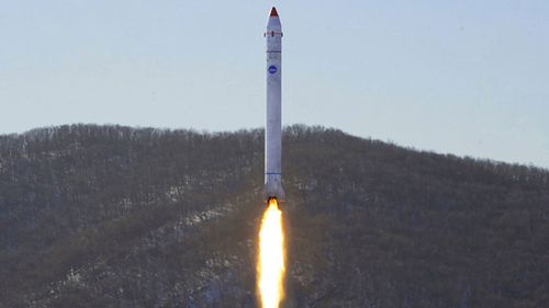 This photo provided by the This photo provided by the North Korean government, shows what it says a test of a rocket with the test satellite at the Sohae Satellite Launching Ground in North Korea Sunday, Dec. 18, 2022.