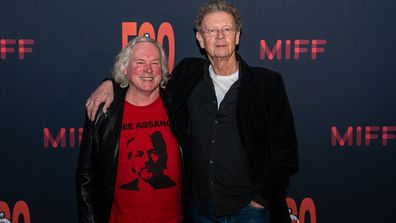 In an image acquired Friday, 11 August 2023 Bob Stark and Red Symons attends the World Premiere of Ego: The Michael Gudinski Story at the Melbourne International Film Festival red carpet.  Photo: Nick Robertson