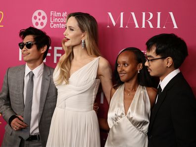 Pax Thien Jolie-Pitt, Angelina Jolie, Zahara Marley Jolie and Maddox Chivan Jolie-Pitt attend the "Maria" screening