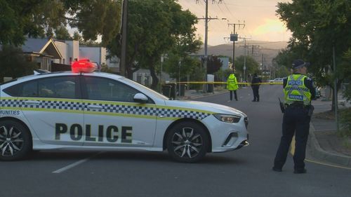 Police blocked off the road in Adelaide where the man was shot.