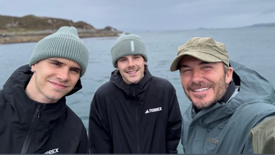 David Beckham with sons Cruz and Romeo on birthday fishing trip.