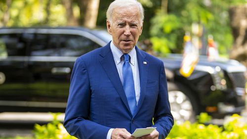 President Joe Biden makes a statement after a meeting of G7 and NATO leaders in Bali, Indonesia.