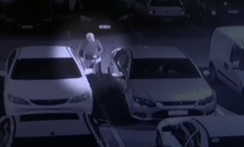 CCTV footage captured the alleged drink driver get in his car at the Inglewood Hotel carpark and ram two parked cars, sending one through a neighbouring fence.