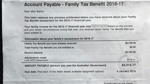 Mrs Banks's debt notice, which was eventually sent to her new address after she called Centrelink.