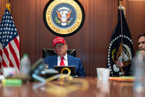 President Donald Trump and his national security team meet in the Situation Room of the White House, Saturday, June 21, 2025. (Official White House Photo by Daniel Torok)
