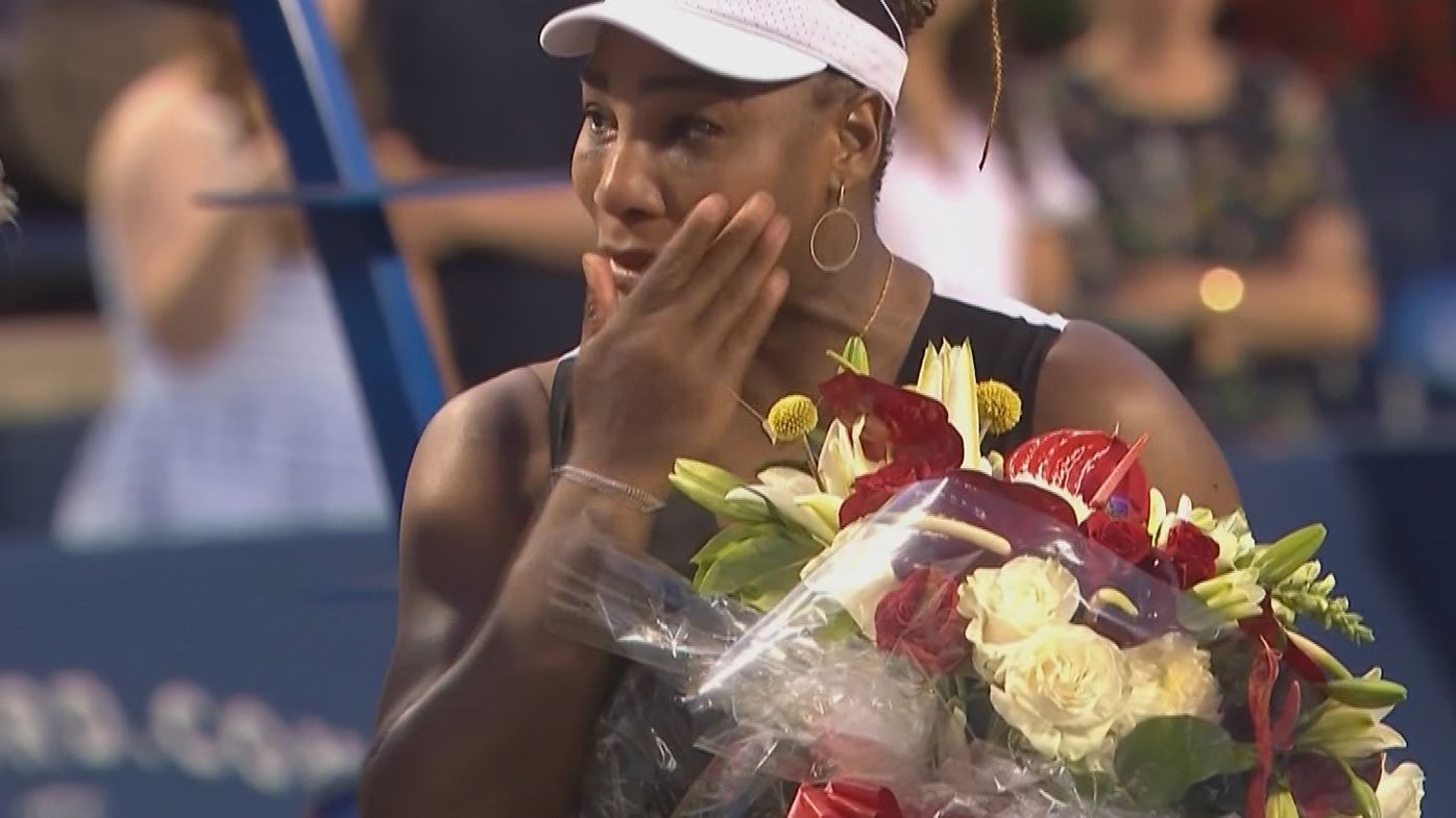 Retiring Serena Williams wipes away tears after loss to Belinda Bencic in Toronto