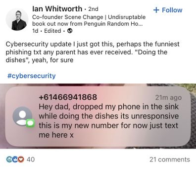 Ian Whitworth shares physhing text scammers sent him.