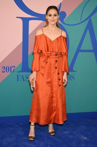 Olivia Palermo - top-to-toe style in an off-the-shoulder dress.