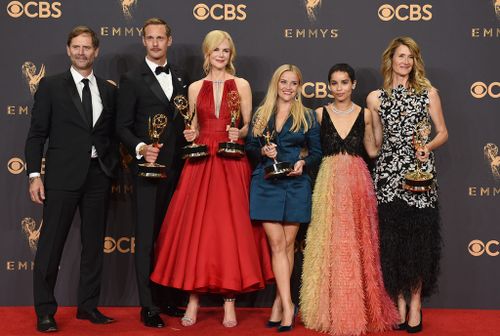 Big haul: The winners (from left) Jeffrey Nordling, Alexander Skarsgard, Nicole Kidman, Reese Witherspoon, Zoe Kravitz, and Laure Dern