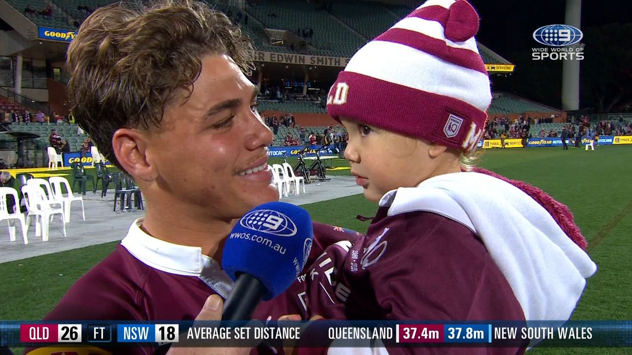 'She's my rock': Reece Walsh's beautiful post-match interview with daughter after Origin debut