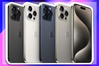 9PR: Apple iPhone 15 Pro Max in black titanium, white titanium, blue titanium, and natural titanium