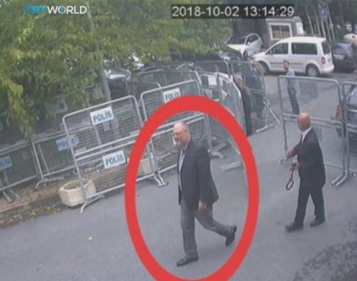 More CCTV emerged earlier today showing the journalist's  final movements before entering the consulate.
