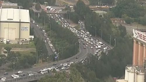 Traffic was backed up about 30 kilometres during the morning commute. (9NEWS)