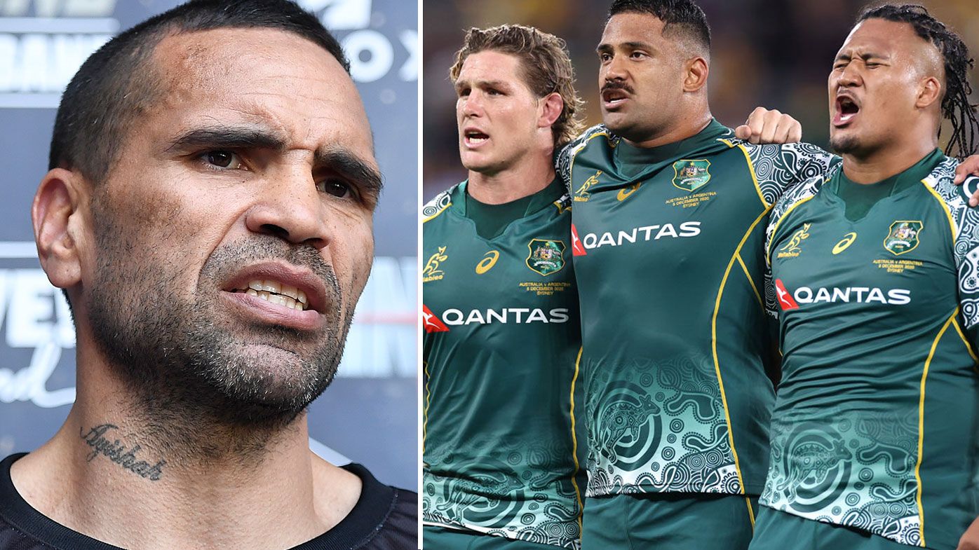 Anthony Mundine has joined Latrell Mitchell in voicing his disapproval over the Wallabies&#x27; Eora anthem rendition. (Getty)