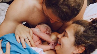 Tom Burgess, Tahlia Giumelli and daughter Sophie