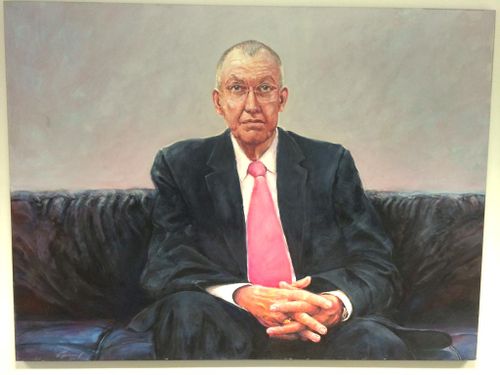 A painting of Peter Harvey hangs in the Sydney newsroom.