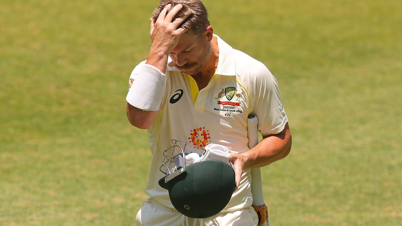 David Warner leaves the field after being dismissed in the first Test against the West Indies.
