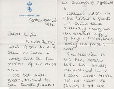 Diana's letter to Cyril Bickman, 1984