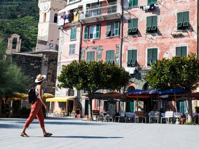 Woman walking in Cinque Terra