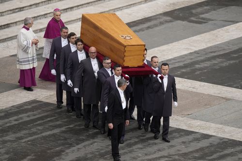 The coffin of late Pope Emeritus Benedict XVI was brought to St. Peter's Square in front of thousands of mourners. 