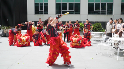 Lion dancers at Nine's Lunar New Year celebration