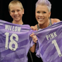 Pink is gifted Matildas jersey backstage at concert