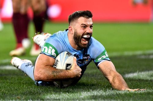 James Tedesco crossed the try-line for NSW with seconds on the clock in the first half. Picture: AAP.