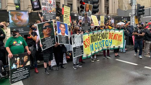 An invasion day march on Australia Day 2021 protesting against Indigenous deaths in custody.