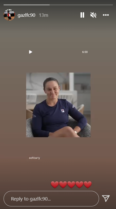 Ash Barty's fiance Garry Kissick reshares her bombshell retirement video with a couple of lovehearts.