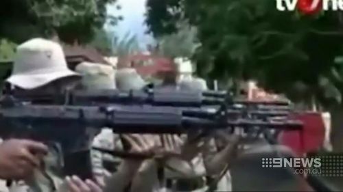 Indonesian television has broadcast images of the firing squad training for the execution of the Bali Nine duo. (9NEWS)