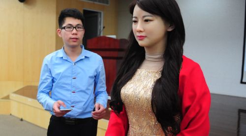Inventors unveiled Jia Jia last Friday, and she will go on display at a technology fair this weekend. (AFP)