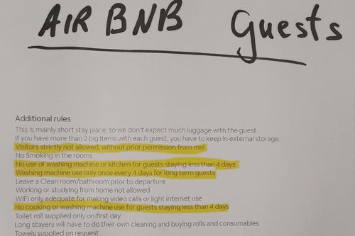 Airbnb guest shares note of additional rules left by host