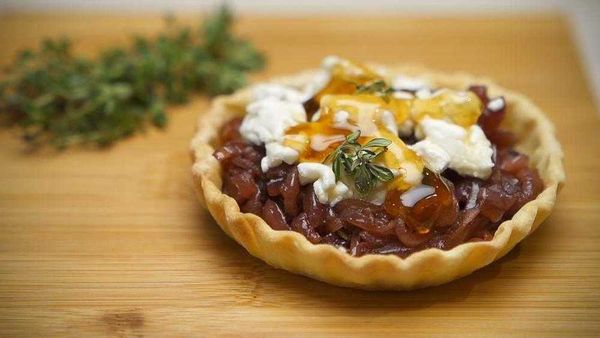 Caramelised balsamic onion and goat cheese tarts