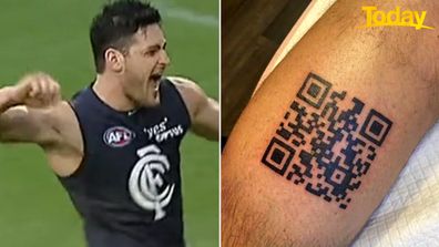 Damon Mule Brendan Fevola footy fan QR code tattoo.