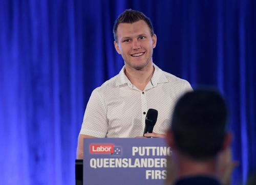 Boxer Jeffrey Horn at the Gold Coast Convention Centre during the Queensland Election campaign today. (AAP)