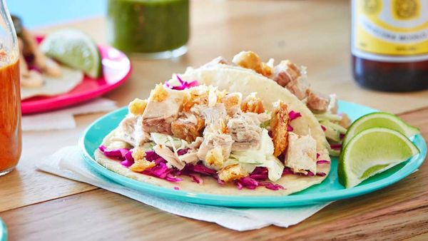 Pork belly tacos with fennel and apple slaw. Image: Flavours of Urban Melbourne 2 (Smudge Publishing)